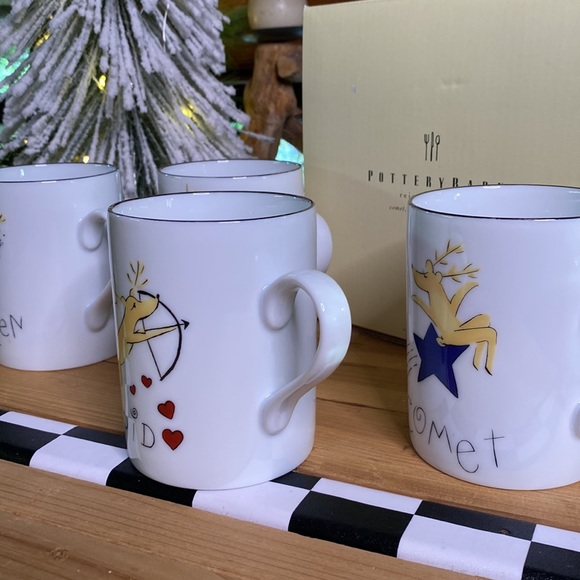 Pottery Barn Santa's Reindeer Silver Rim Mugs Assorted Box - Set Of 4 🎅🏻🎄🦌 - Picture 10 of 16